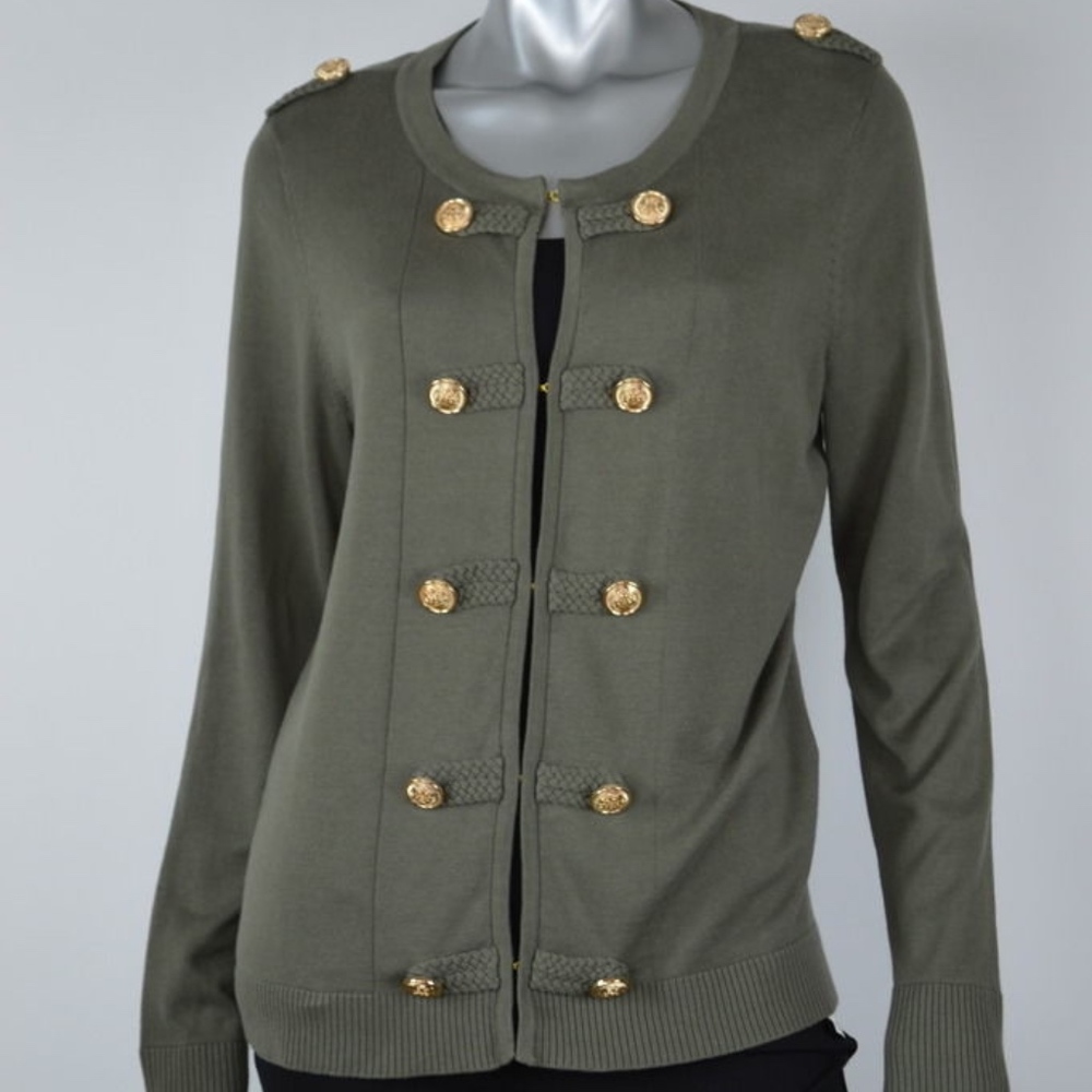 INC New Womens Green Military Button Down Cardigan
